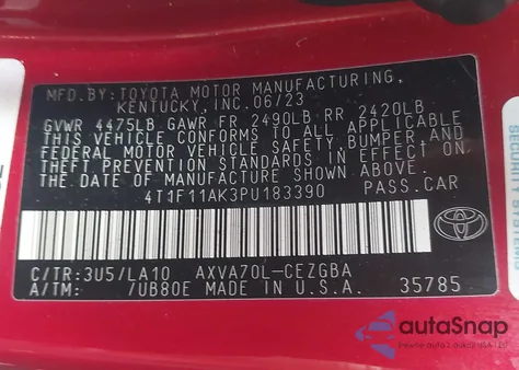 2023 Toyota Camry Xle from USA, damaged, VIN 4T1F11AK3PU183390